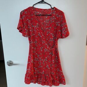Red Floral Wrap Dress - Women's Spring & Summer Style